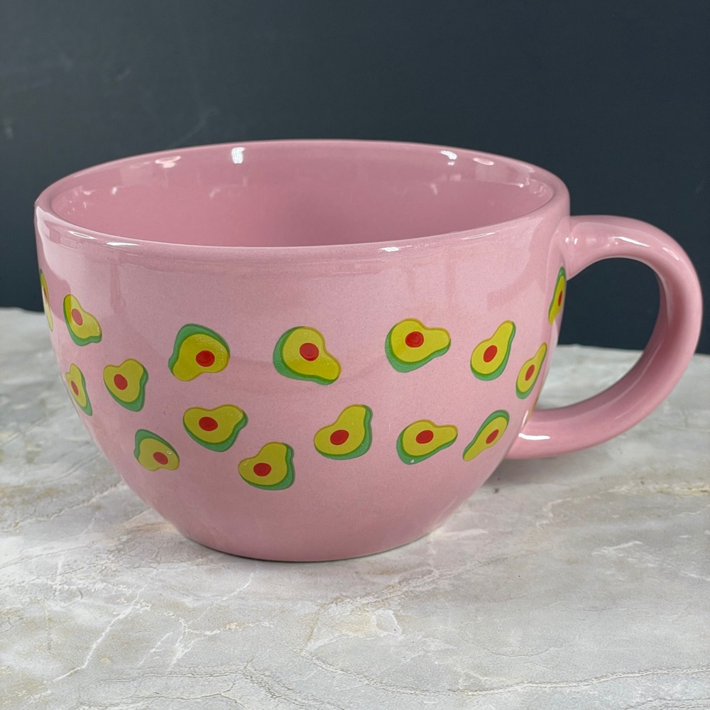 Just For You Pink Avocado Ceramic Oversized Mug Soup Bowl Cute Retro Maximalist